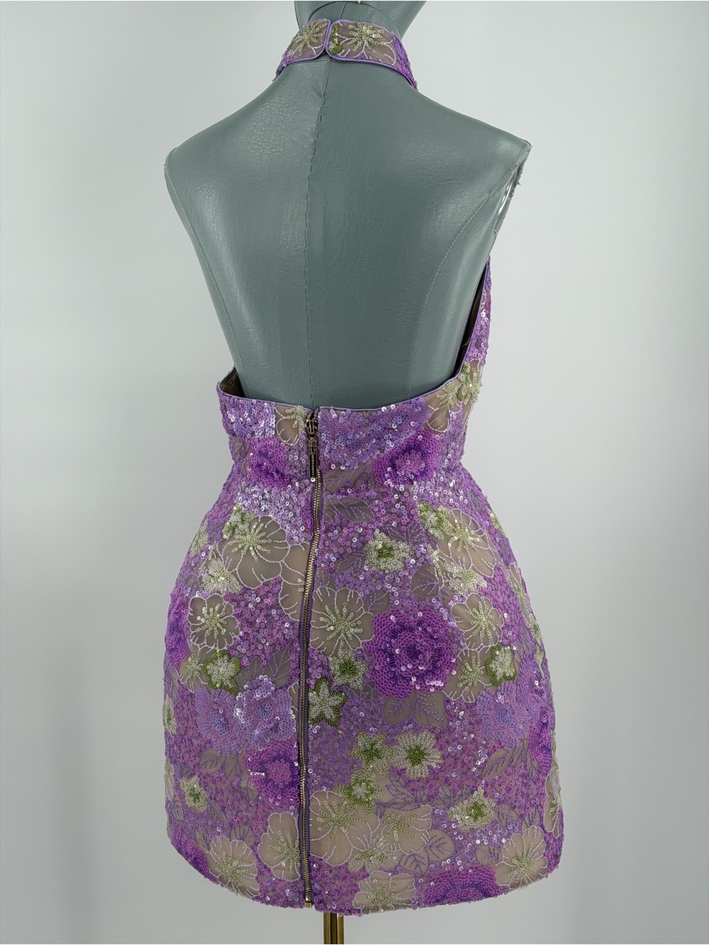 🆕 BRONX & BANCO 🧿 NWOT Deidre Floral Sequin Halter Mini Dress, Lilac Sz S US 4 - Picture 10 of 16